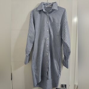 Magjay Korea Casual Blue and White Striped Shirt Dress